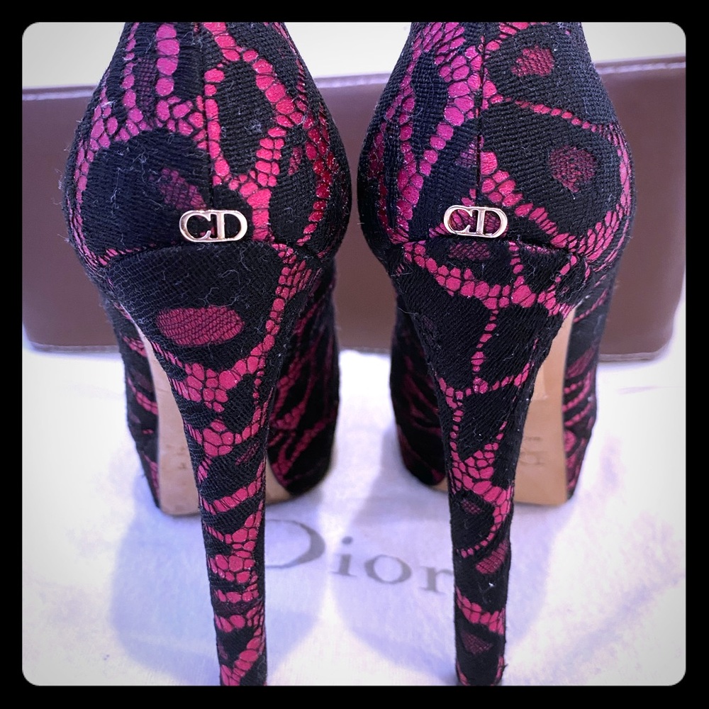 Christian Dior pink lace peep toe heels 35.5
